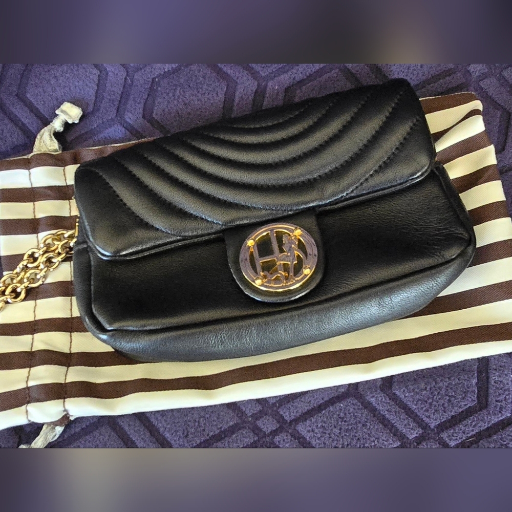 Henri Bendel Black Leather Wristlet Clutch Tote Bag